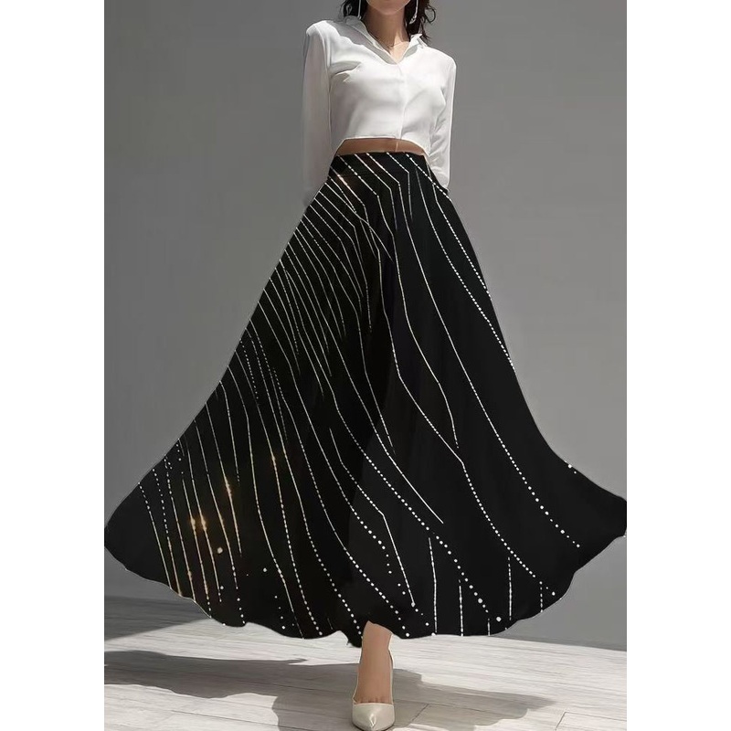 Bohemian Black Print Exra Large Hem Chiffon Skirts Summer