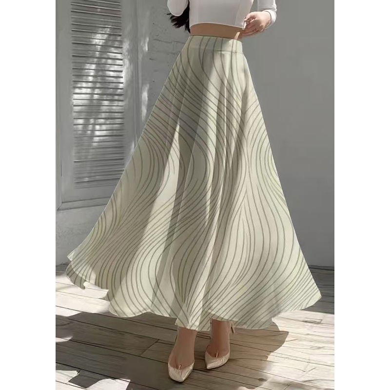 Boutique Light Green Striped Chiffon A Line Skirt Summer