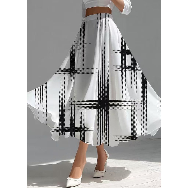 Casual White High Waist Print Chiffon Skirts Summer