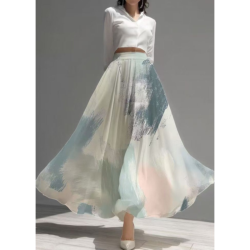 Fashion Beige Print Exra Large Hem Chiffon Skirts Summer