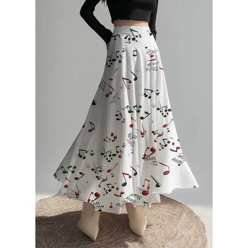 Fashion White Musical Note Print Chiffon Skirts Holiday Summer
