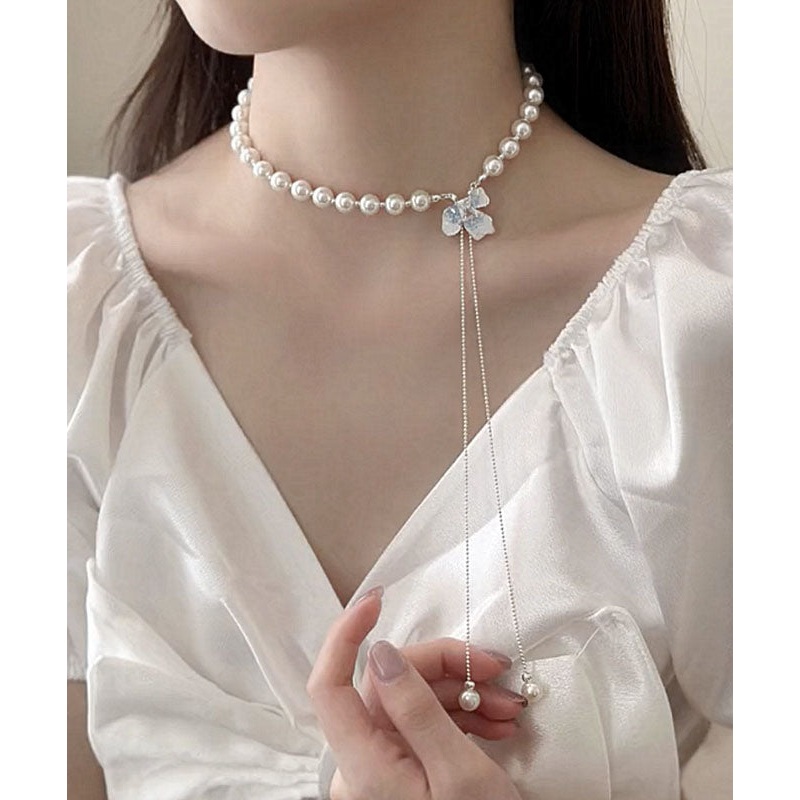 Original Design White Alloy Zircon Pearl Crystal Pendant Necklace