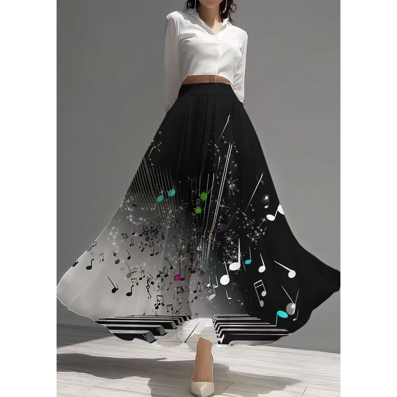 Stylish Black Tie Dye Draping Chiffon Skirt Summer