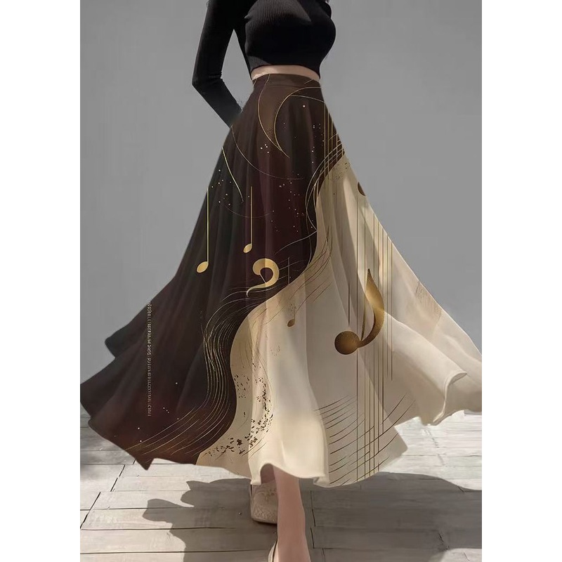 Unique Colorblock Print Exra Large Hem Chiffon Skirt Summer
