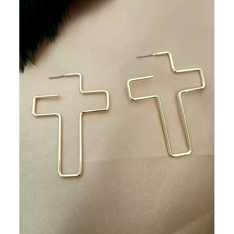 Unique Gold Copper Overgild Cross Hoop Earrings