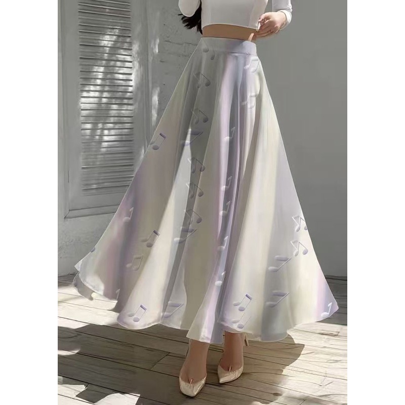 Unique Gradient Purple Musical Note Print Chiffon Skirts Summer