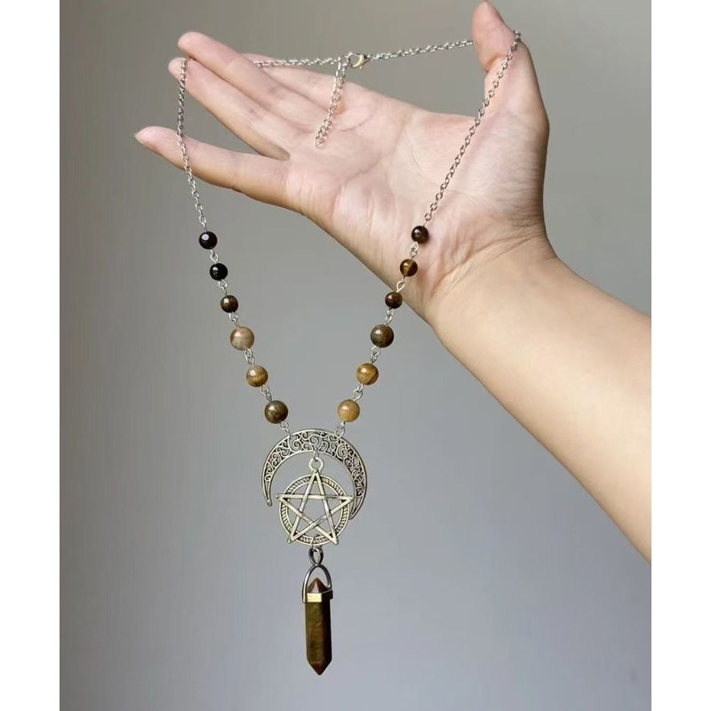 Vintage Metal Star Moon Universe Lariat Necklace
