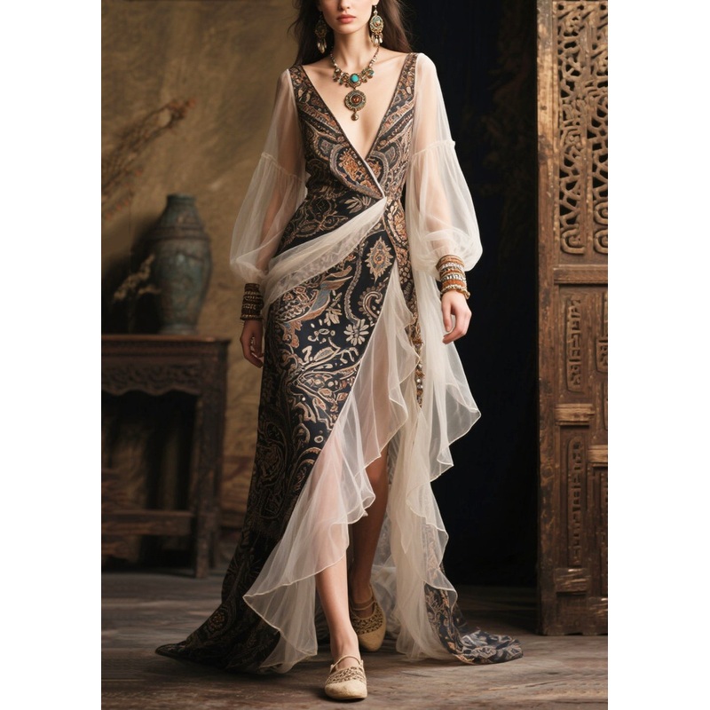 Women Black Exra Large Hem Patchwork Tulle Evening Dress Summer