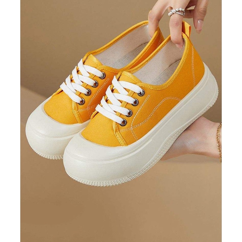 Yellow Cross Strap Splicing Canvas Flat Feet Shoes