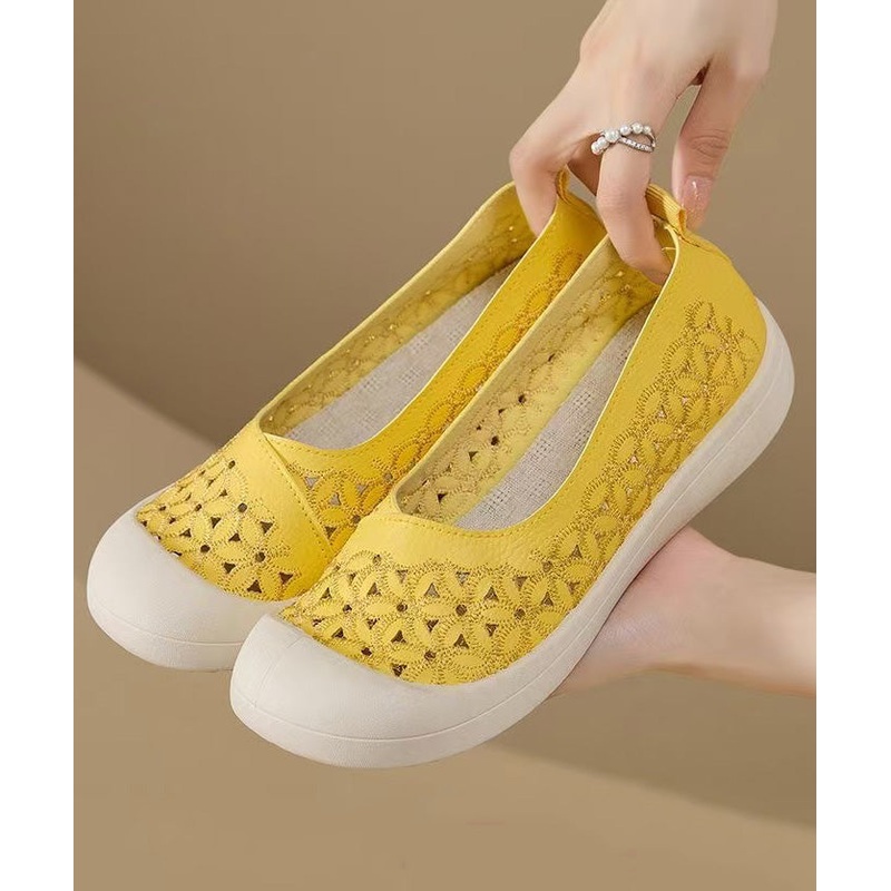 Yellow Hollow Out Faux Leather Comfortable Splicing Hiking Sandals