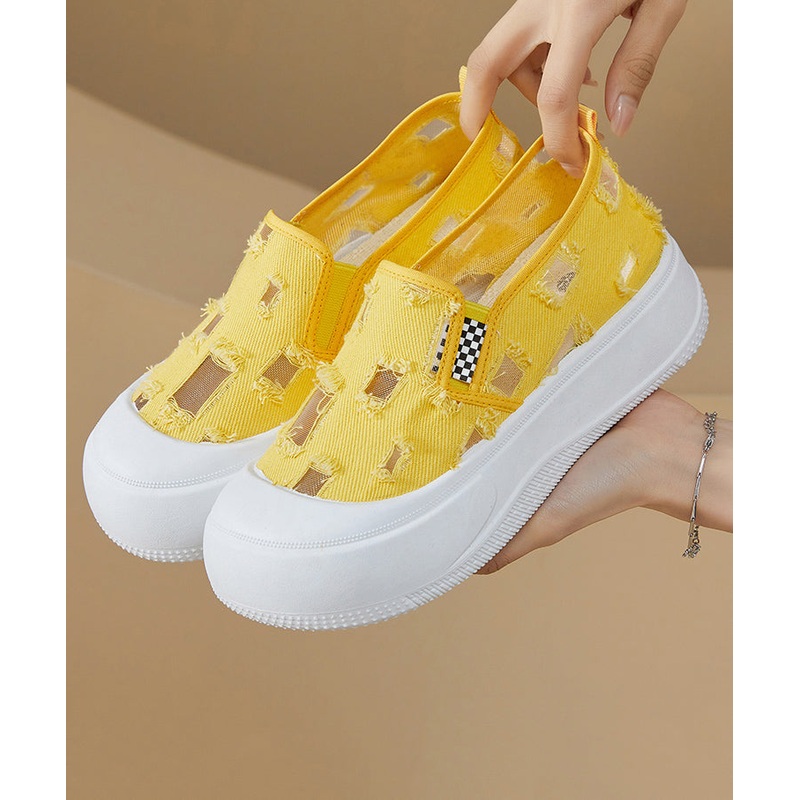 Yellow Splicing Platform Breathable Mesh Flats Shoes